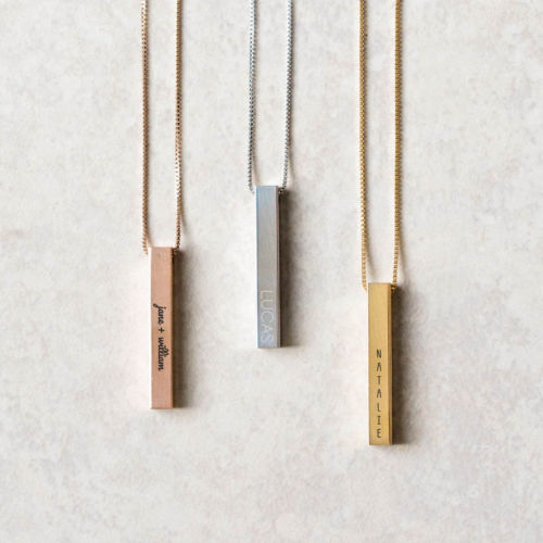 Customize rose gold, silver, or gold 3D bar necklace